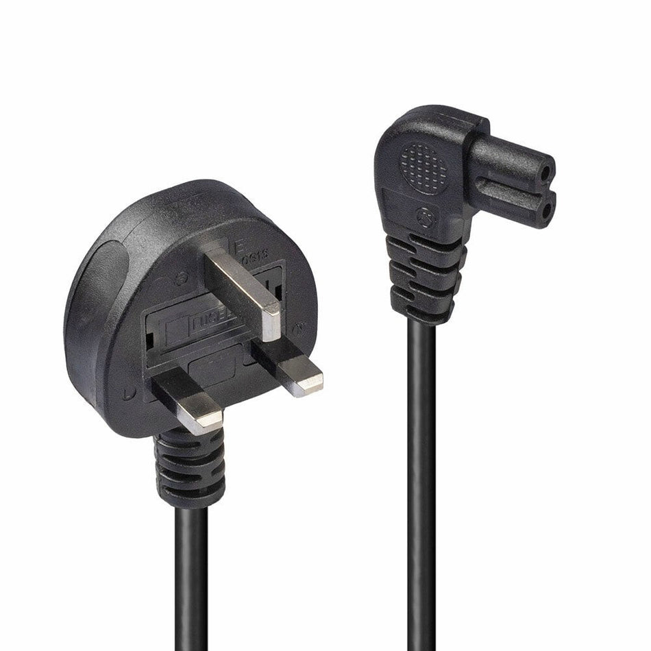 Lindy 2m Mains Power Cable UK 3 Pin Plug to Right Angled IEC C7